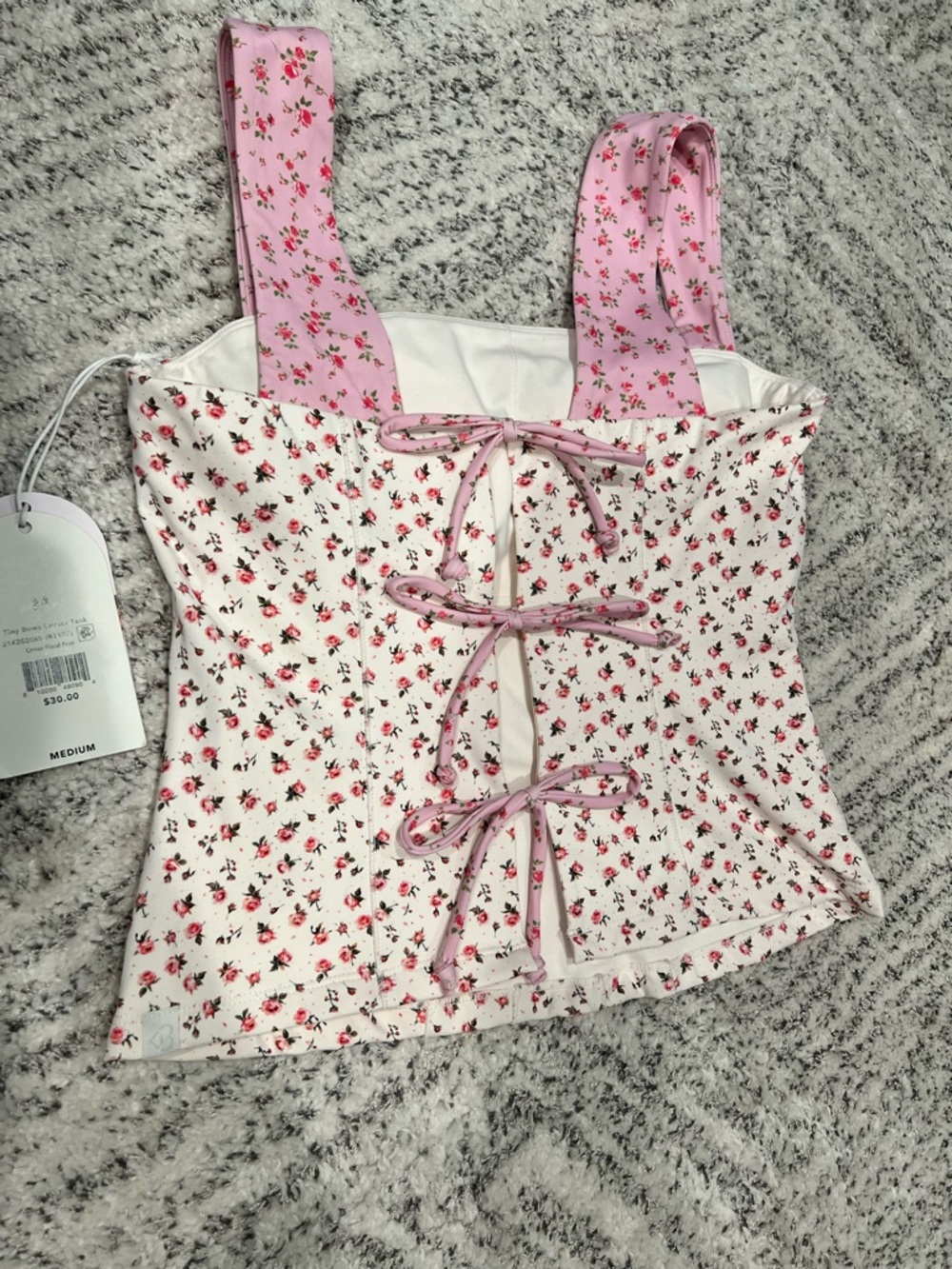 NWT Blogilates Tiny Pink Floral Tie-Back Corset Tank Top - Picture 5 of 10